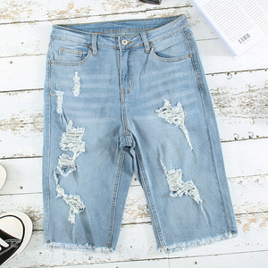 Short en jean d'été décontracté pour femmes, ourlet brut lavé de haute qualité, tissu déchiré, style sexy, OEM personnalisé, vente en gros - Product Image 4