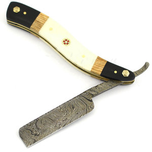 Maquinilla de afeitar recta de acero de Damasco Vintage, afeitadora en húmedo cortada en la garganta, maquinilla de afeitar en húmedo con correa de afilado y bolsa - Product Image 5