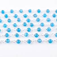 Apatite néon naturel perles de pierres précieuses rondes à facettes chaîne de chapelet 3mm bleu Apatite 925 argent Sterling fil enroulé chaîne à maillons vente