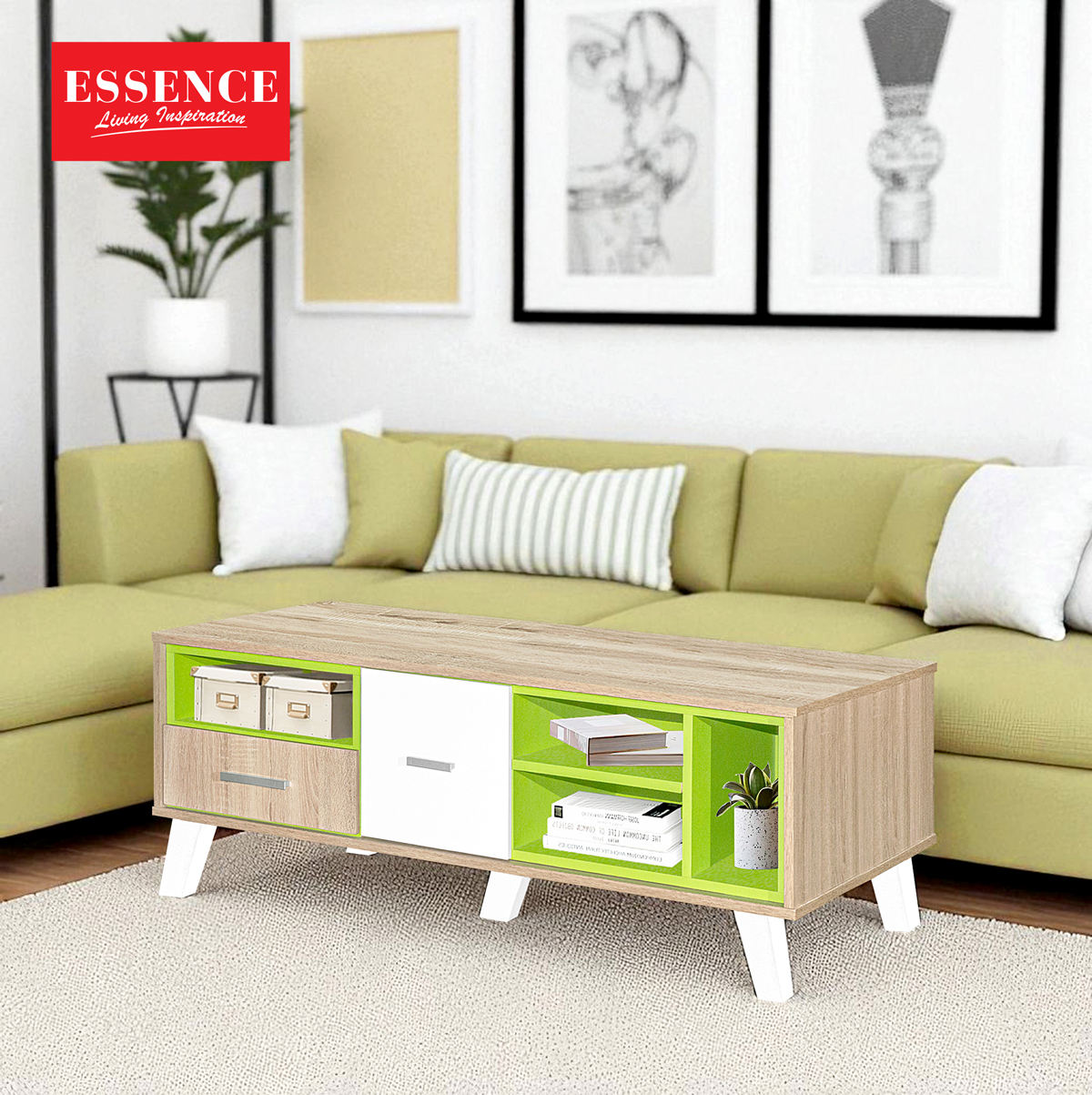 ไม้โอ๊คโซมาเนียสีอ่อน + เขียวอ่อน + ขาว