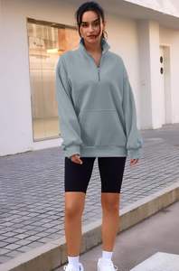 2025 personnalisé coton polaire demi fermeture éclair pull sweat blanc surdimensionné à manches longues avec poches sweat femmes - Product Image 4