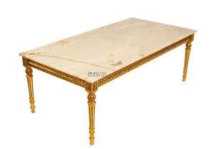 Mesa de Centro Rectangular de Lujo con Tapa de Mármol Crema Premium y Marco con Acabado en Hoja de Oro Completa para Decoración Clásica - Product Image 4