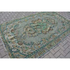 Alfombra turca clásica Vintage de 5,3x8,9 pies, Alfombra de lana de retazos verde y Beige para sala de estar con respaldo de látex, 9x12 ", nombre del producto - Product Image 2