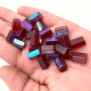 Perles de tube de verre tchèque de finition bleue rouge cerise translucide vintage AB | Lot en vrac en gros de qualité supérieure pour la fabrication de bijoux et l'artisanat - Product Image 3