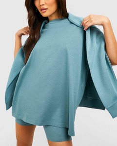 Ensemble de shorts en molleton de coton pour femmes 2026, t-shirt et short à coupe ample personnalisés, taille mi-haute, ensemble de deux pièces pour l'entraînement athlétique - Product Image 2