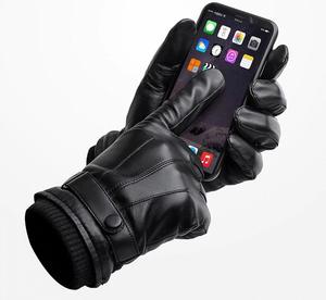 Guantes de piel de cordero con logotipo personalizado para hombre, guantes negros de cuero de gran tamaño, MOQ bajo, guantes de conducción con pantalla táctil de invierno para ciclismo informal diario - Product Image 3