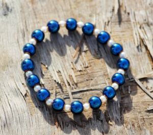 กำไลข้อมือลูกปัดพลอยเทียมแบบปรับได้ลายตัวเลขแบบคลาสสิกใส่ได้ทั้งชายและหญิงกำไลสีฟ้าฮีมาไทต์สำหรับงานเลี้ยงครบรอบแต่งงาน - Product Image 1