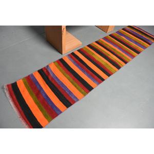 Alfombra Turca de 2.2x9.2 pies, Alfombra de Lana Vintage con Estampado Animal Naranja - Product Image 2