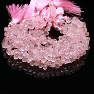 Cuentas de Piedra de Cuarzo Rosa Natural en Forma de Lágrima Facetada para la Fabricación de Joyas y Collares, Hebras de 5x8 mm a Precio de Mayoreo - Product Image 2