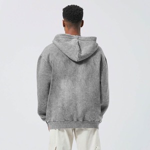 100% sudadera de algodón 300gsm peso pesado grueso desgastado recortado cremallera parche bordado hombres ácido lavado básico algodón mezclado - Product Image 2