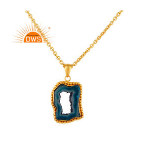 Último diseño hecho a mano 18K chapado en oro azul natural Druzy piedra preciosa colgante collar Demi joyería fina fabricante - Product Image 1