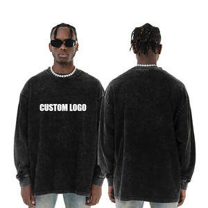 Ropa de calle personalizada camisas de manga larga para hombres lavado ácido Vintage hombres en blanco Unisex Camiseta de manga larga para hombres - Product Image 2