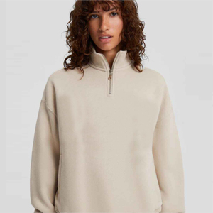 Personnalisé 100% Coton Polaire Demi Zip Pull Quarter 1/4 Zip Sweat Blanc Surdimensionné À Manches Longues Sweat Femmes À Capuche - Product Image 4