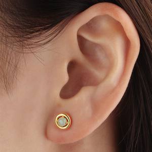 Round Smooth Aquamarine Gemstone <b>Studs</b> <b>Earrings</b> - 14k <b>Gold</b> Plated High Quality <b>Studs</b> for Women - Wholesale Fashion <b>Earrings</b> - Product Image 3