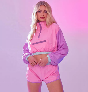 Chándal de nailon impermeable ligero hecho en fábrica para mujer, conjunto de cortavientos Colorblock, secado rápido y transpirable, talla XL para mujer - Product Image 5