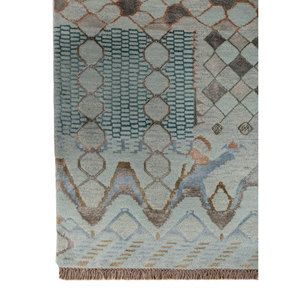 Tapis Manchaha bleu noué à la main en laine et soie de bambou, motif géométrique floral, lavable, antidérapant, pour la maison, pour adolescents - Les-2741 - Product Image 4