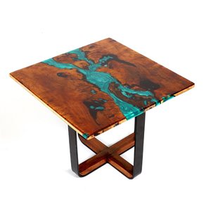 Mesa de comedor cuadrada de madera maciza con mesas sólidas de resina epoxi y patas artesanales de metal mesas de Exterior Juegos de comedor sala de estar - Product Image 4