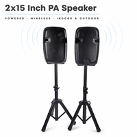 Système de sonorisation PA 2x15 pouces 1000W de puissance de crête, en plastique, sans fil, pour intérieur/extérieur, idéal pour fêtes, DJ, et ensembles de karaoké