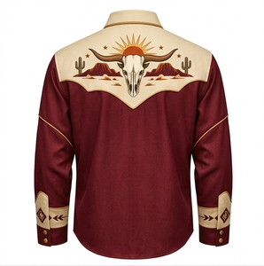 Camisa Vaquera Occidental Unisex de Manga Larga con Botones, Bordada, Estilo Rodeo, Vintage, Casual, Corte Ajustado, Ribete en Contraste, Personalizada OEM - Product Image 3