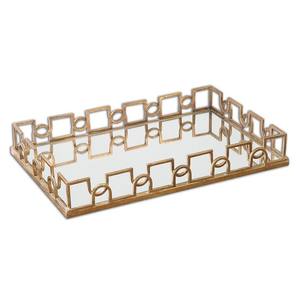 <b>Gold</b> Geometric Openwork Rectangle Mirrored Accent Tray Luxury <b>Gold</b> Home and Wedding Tray Elegant Metal <b>Mirror</b> Home Decor - Product Image 1
