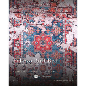 พรมเน็ตไลน์โฮม ครอสเซอร์ด บอร์เดอร์ สีแดงไหม้ แบบดั้งเดิม ซักได้ - Product Image 6