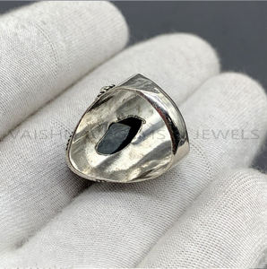 Nouvelle mode créative mousse Agate pierre précieuse bague 10x20mm fantaisie forme 925 en argent Sterling fait à la main oxydé bohème bijoux pour femmes - Product Image 3