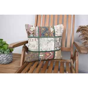 Luxe 16x16 pouces Beige Kilim Patchwork laine oreiller Vintage moelleux tissé Design pour canapé literie sol Portable rustique jeter - Product Image 1