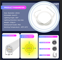 Bande lumineuse LED néon en silicone 20 mm 360 degrés, étanche IP66, éclairage linéaire flexible pour projets architecturaux