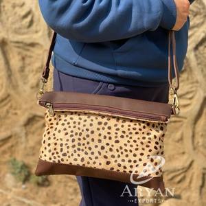 Nuevo estilo occidental Animal Print Fur Leather Celular Sling Bag Alta calidad Moda Real Hecho a mano Fur Leather Crossbody Bags - Product Image 1