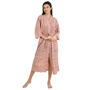 Kimono Boho Chic de Algodón con Estampado Floral Hecho a Mano, Ligero y Lujoso para Vacaciones de Verano en la Playa, Ropa de Dormir para Mujer - Product Image 2