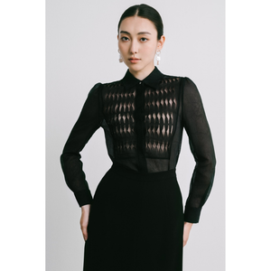 Camisa holgada de manga larga sencilla y elegante para mujer, diseño de camisa ROSA, CAMISA DE PUNTA, Triacetato transparente 60%, acetato 40%, poliéster - Product Image 1