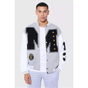 เสื้อแจ็กเก็ตผ้าขนแกะสำหรับผู้ชายเสื้อแจ็กเก็ตสไตล์สตรีทสไตล์ฮิปฮอปโอเวอร์ไซส์ทรงหลวมงานเย็บปะผ้ากำมะหยี่ปักด้านหน้า - Product Image 1