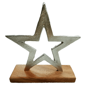 Adorno de mesa contemporáneo Escultura de estrella de metal de Navidad con base de madera Adornos de decoración de habitación estética moderna - Product Image 6