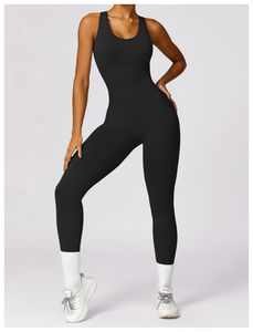 Mono de Yoga para Mujer, Manga Corta Abullonada con Diseño de Parches, Espalda Descubierta, Ajustado a la Cadera, 100% Poliéster, Ropa Deportiva Midi - Product Image 6