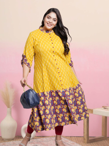 Anarkali kurta en coton imprimé ikat et floral, tissu doux et confortable, style élégant pour un usage quotidien avec un style traditionnel élégant - Product Image 2