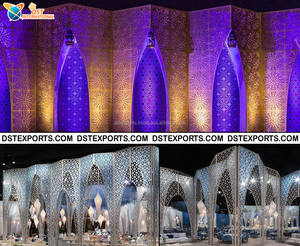 Ceremonia de compromiso de boda Srilankan Configuración de escenario Royal Gujarati Tema Recepción Evento Etapa Elegante Configuración de compromiso de boda - Product Image 6