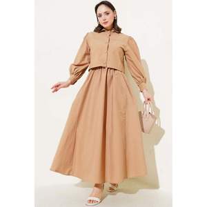 Snap Button Jacket Vest 2 Piece Set Latte - Product Image 1