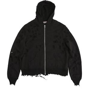 เสื้อฮู้ดผู้ชายสไตล์แฟชั่น แต่งขาดๆ ซิป ผ้าคอตตอนผสม สไตล์ลำลอง แนวสตรีทแวร์ สำหรับฤดูหนาว - Product Image 1