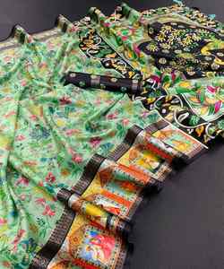 Sari de fête prêt à porter en organza, soie et coton, avec blouse, design moderne, broderie - Product Image 2