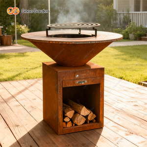 Modern Compact Outdoor Corten Steel BBQ Grill <b>Fire</b> <b>Pit</b> with Firewood Fuel Multifunctional Patio BBQ Unit for Backyard Cooking - Product Image 5
