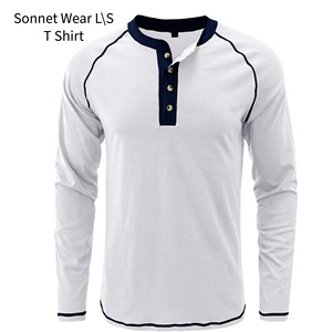 T-shirt décontracté pour homme, col rond, manches longues, coupe ajustée, grande taille, 100% coton velours lavé - Product Image 5