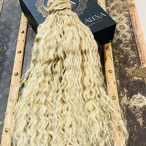 Extensions de cheveux humains en queue de cheval bouclée # 60 mèches de cheveux indiens blond platine - Product Image 6