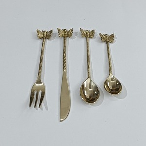 Customize Logo Brass <b>Star</b> Moon Designer Ribbed Handle Gold Cutlery Set include Spoon Fork and Knife - Product Image 6