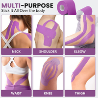 Bande de kinésiologie violette lavande certifiée CE, antidérapante, imperméable, respirante, élastique et résistante à la chaleur pour le sport