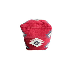 Klim Square Pouf Ottomans ผ้าวูลสีแดงตกแต่งบ้านคาเฟ่ชายหาดงานแต่งงานทำจากขนสัตว์ - Product Image 1