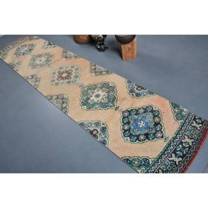 Alfombra turca vintage beige verde 2,6x11,4 pies área grande diseño clásico de retazos rectangulares respaldo de látex de lana para alfombra de habitación de pasillo - Product Image 4