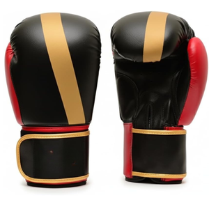 Black Gold Red Leather Boxing Gloves <b>Velcro</b> Closure Adjustable Wrist <b>Strap</b> for Adults Unisex Training Gear - Product Image 1