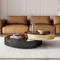 Table basse de salon d'hôtel, écologique, moderne, de luxe, en acier inoxydable doré, verre trempé noir, taille personnalisée, mobilier