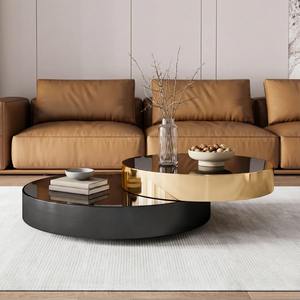 Mesa de Centro Moderna y Ecológica para Sala de Estar de Hotel, Acero Inoxidable Dorado, Vidrio Templado Negro, Muebles para Sala de Estar - Product Image 2