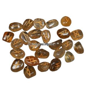 Ensemble de RUNES à la CITRINE foncée de guérison/ensemble de pierres RUNE à la CITRINE foncée polie/ensemble de RUNES à l'agate noire ensembles RUNE PREMIUM avec sac - Product Image 1